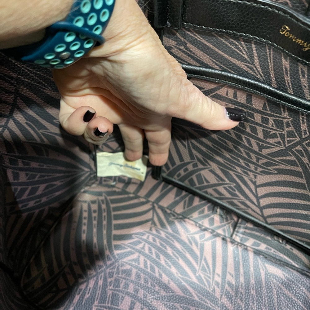 Tommy Bahama Dark Gray Pebbled Leather Tote w/ Black Braided Straps 11x14 - Picture 12 of 15